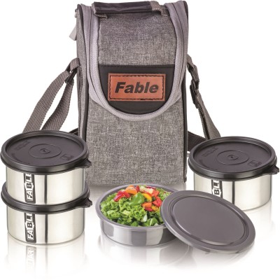 FABLE 3 Steel Leak Proof Container With 1 Small Plastic Box & Insulated Carry Bag 4 Containers Lunch Box(900 ml, Thermoware)