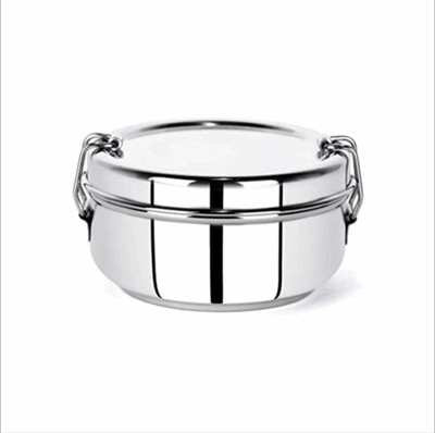 Silvester Round Stainless Steel Lunch box with Separate Partition Plate & Locking Clip 1 Containers Lunch Box(300 ml)