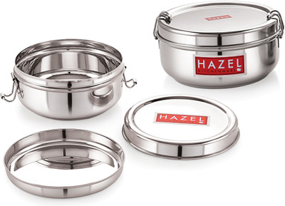 HAZEL Stainless Steel Traditional Design Tiffin Lunch Container with Locking Clip Set of 2, 350 & 500 ML 2 Containers Lunch Box(500 ml)