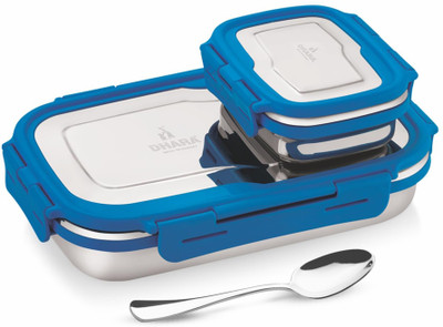 Dhara Stainless Steel BLAZE Tiffin 900ml and Inner Steel 200ml 2 Containers Lunch Box(1100 ml)