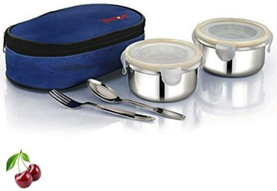BlueBerry's 2 Set Stainless Steel Lunch Box with Lid Container Include Spoon & Fork 2 Containers Lunch Box(200 ml, Thermoware)
