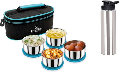 CrossPan Smart Stainless Steel Lunch Box / Tiffin Box with Water Bottle 750 ml 4 Containers Lunch Box(1120 ml)