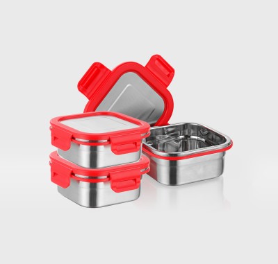 Classic Essentials Stainless Steel Penta Lock Lunch Box with Steel Lid 3 Containers Lunch Box(2400 ml)