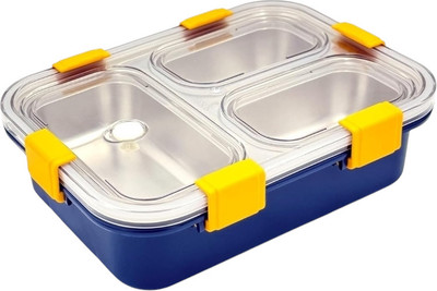 Pragyasaswat Stainless Steel Tiffin Lunch Box Container 4 Side Clip Lock Lid 3 Containers Lunch Box(750 ml)