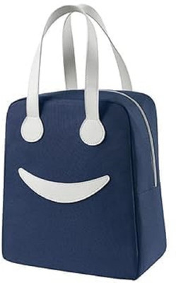 RISHAV HANDICRAFTS Insulated Canvas Smiley Lunch Bag with Aluminum Lining Leakproof Large Navy Blue 1 Containers Lunch Box(2 L)