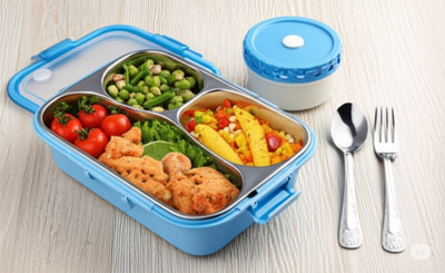 tnkhouse Leak Proof Stainless Steel Lunch Box 3 Containers Lunch Box(750 ml, Thermoware)