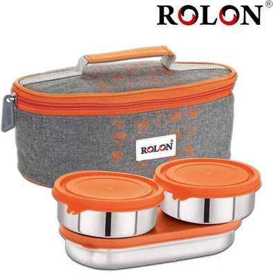 ROLON Lunch Mate Double Decker Big | Orange | 3 Airtight Containers | Insulated Bag 3 Containers Lunch Box(1390 ml)