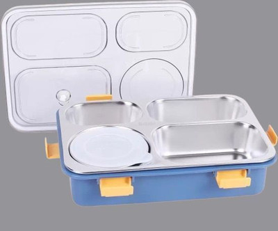 Kello Stainless Steel Airtight Tiffin Box, 4 Compartment Lunch Box, Spoon & Fork K216 4 Containers Lunch Box(800 ml, Thermoware)