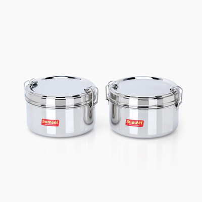 Sumeet Stainless Steel Meal Pack Tiffin with Steel Separator Plate & Locking Clip,13cm 2 Containers Lunch Box(500 ml)