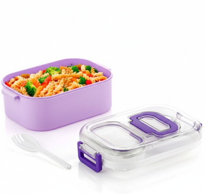 Qaswa Lunch Box Plastic with Spoon Box for Kids, School 2 Containers Lunch Box(800 ml)