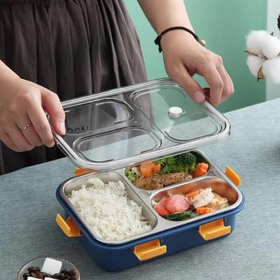 Baksh Hunger 3 Compartment Stainless Steel Lunch Box with Leak-Proof Lid & Steam Vent 1 Containers Lunch Box(900 ml)