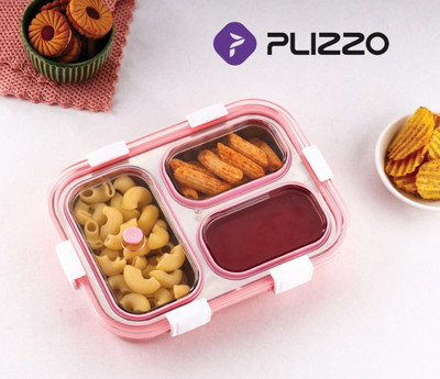 plizzo kitchenware Sealed Leak Proof Stainless Steel Lunch Box For Kid's & Adult office Men & Women 3 Containers Lunch Box(750 ml, Thermoware)