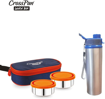 CrossPan Freshmeal Orra Stainless Steel Lunch Box /Tiffin Box with SS Bottle (750ml) 2 Containers Lunch Box(280 ml)
