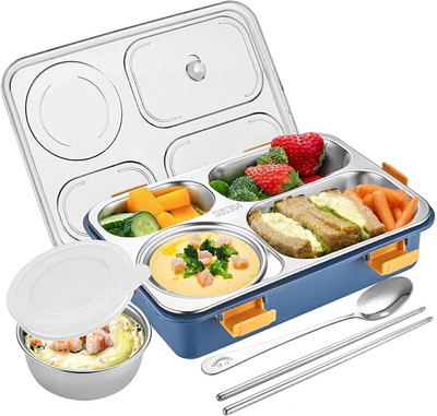 VSELL Leak Proof 4 Compartment Stainless Steel Lunch Boxes Tiffin Box for Adult Kids 4 Containers Lunch Box(900 ml, Thermoware)