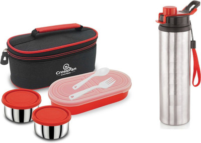 CrossPan DoubleDecker Stainless Steel Lunch Box / Tiffin Box with 750 ml SS Water Bottle 3 Containers Lunch Box(1060 ml)