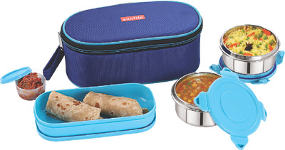 SUNLIFE Refresh 4 Pcs Set - Insulated Oval Lunch Pack - 2Pc Stainless Steel Containers, 1Pc Paratha Container, 1Pc Chutney Jar 4 Containers Lunch Box(400 ml, Thermoware)