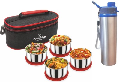 CrossPan Smart Red Stainless Steel Lunch / Tiffin Box with Sleek Bottle 4 Containers Lunch Box(1160 ml)