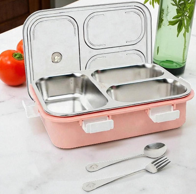 Colorbee Stainless Steel Lunch Box with Silicone Lock Rings and 3 Compartments 3 Containers Lunch Box(750 ml, Thermoware)