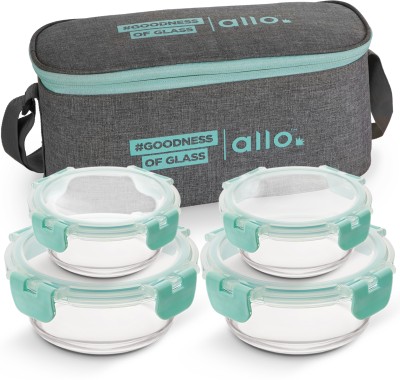 Allo Foodsafe Glass Lunch Box with Canvas Grey Lunch Bag 215ml x2, 390 ml x 2 3 Containers Lunch Box(1210 ml, Thermoware)