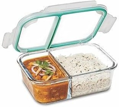 OSTUMBLI Glass Container with Partition Divider Lunch Box 1 Containers Lunch Box(1000 ml, Thermoware)