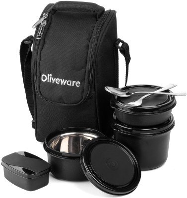 Oliveware Executive Micro Safe | Microwave Safe | Steel Cutlery | Insulated Bag 4 Containers Lunch Box(1520 ml)