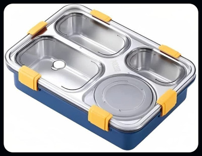 Kello Stainless Steel Lunch Box with Fork Chopstick Spoon 4 Compartment Leakage Proof 4 Containers Lunch Box(900 ml, Thermoware)