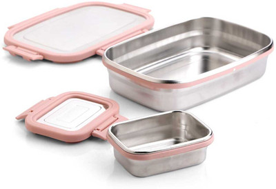 Nilom Craze Stainless Steel Tiffin Lunch Box Container/Dabba with 4 Side Clip Lock Lid 1 Containers Lunch Box(800 ml)