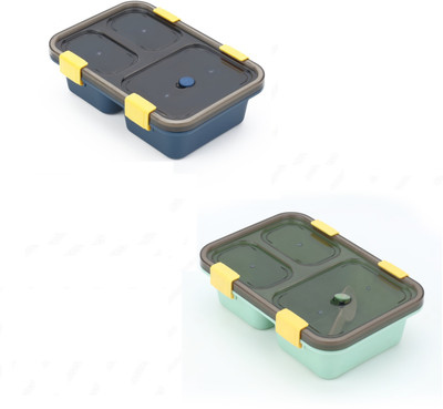 NK CREATION Airtight Lunch Box with 3 Compartment, Handle & Push Lock, For Daily Use, 3 Containers Lunch Box(700 ml, Thermoware)