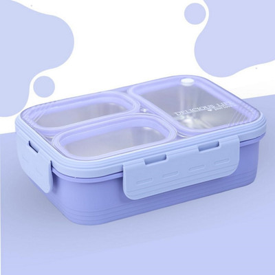 NARV Stainless Steel College Lunch Box Leak Proof Partition Tiffin Food Carrier 3 Containers Lunch Box(900 ml)