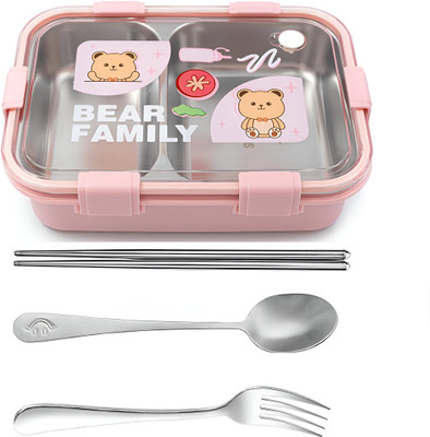 NARV BPA-Free Bear Bento Box with Spoon Fork Chopsticks, Leak-Proof Design 2 Containers Lunch Box(750 ml, Thermoware)