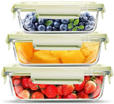 JAY RAMDEV SELLER Glass Food Storage Containers with Lids 410 ml, 680 ml, 1080 ml 3 Containers Lunch Box(1080 ml)