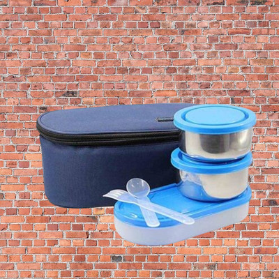 Hriday Lunch Box 3 containers 600ml Blue 048 3 Containers Lunch Box(1 L)