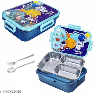 ADC ENTERPRISES Moon Talk Stainless Steel Lunch Box for Kids – Dream Space Design | Leakproof 3 Containers Lunch Box(500 ml, Thermoware)