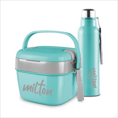 MILTON Cube Lunchmate (Steel Fit Bottle, 630 ml & Cubic Big Tiffin, 1.1 Litre), Green 1 Containers Lunch Box(1 ml, Thermoware)