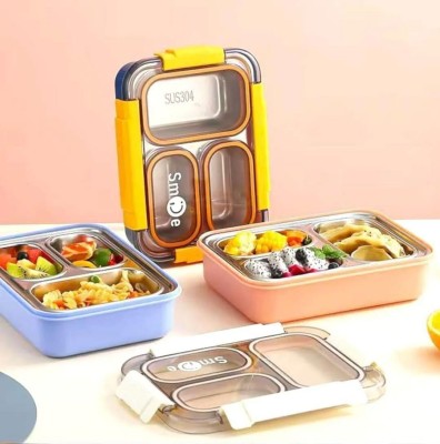 KOBBET BPA Free Stainless Steel Lunch Box Tiffin Box with 3 Compartment 2 Stick & Spoon 1 Containers Lunch Box(710 ml)
