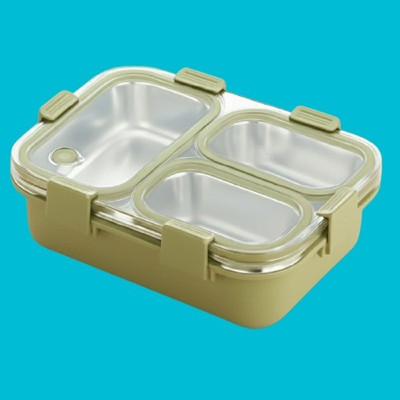 VRJK Steel Lunch Box, Insulated Tiffin Box for School & Kids With Spoon & Fork A5 3 Containers Lunch Box(750 ml, Thermoware)