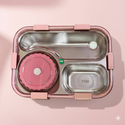 Kello Sealed Leak Proof Stainless Steel Lunch Box For Kid's, office Men & Women H91 3 Containers Lunch Box(750 ml, Thermoware)