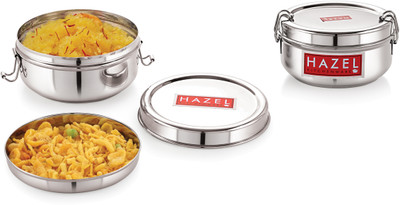 HAZEL Stainless Steel Traditional Design Tiffin Lunch Container with Locking Clip Set of 2, 500 & 700 ML 2 Containers Lunch Box(700 ml)