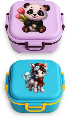 EIGHT OWL Quick Bite 2 Layer with 3 Compartment Lunch Box| Leak-Proof Rubber,Fork & Spoon| 3 Containers Lunch Box(500 ml)
