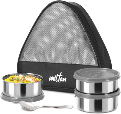 MILTON Trident Stainless Steel Lunch Box (3 Leak Proof Round Containers, 3 Containers Lunch Box(320 ml)