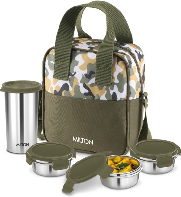 MILTON Camo Feast Tiffin (3 Containers,300ml Each; 1 Tumbler, 400ml) with Jacket 3 Containers Lunch Box(300 ml)