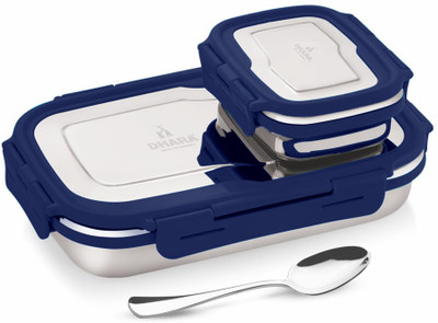 Dhara Stainless Steel Blaze Airtight Leak Proof Tiffin Box with Mini Container Inside Navy Blue 2 Containers Lunch Box(1100 ml)