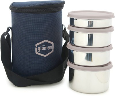Gluman Stainless Steel 4 Container Lunchbox Insulated Bag,Capacity:500 + 350mlx2 +200ml 4 Containers Lunch Box(500 ml)