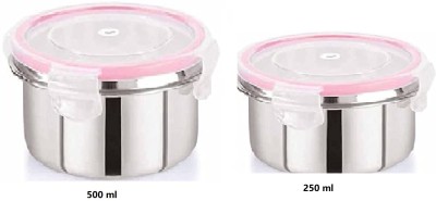 Elexiq Click and Seal Lock Stainless Steel Storage Air Tight Tumbler 2 Containers Lunch Box(250500 ml)