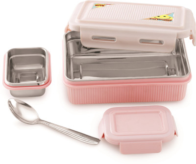 Nabhya Small Hot Bite Inner Steel & Outer Plastic Tiffin Box For Kids 2 Containers Lunch Box(600 ml)