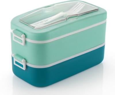 UPSILON Bento Plastic LunchBox with Spoon & Fork for School-College & Office (PISTA - 2) 2 Containers Lunch Box(1400 ml)