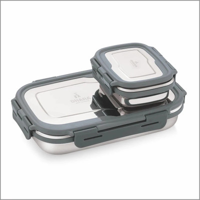 Dhara Stainless Steel Tiffin 900ml and Inner Steel 200ml 2 Containers Lunch Box(1100 ml)