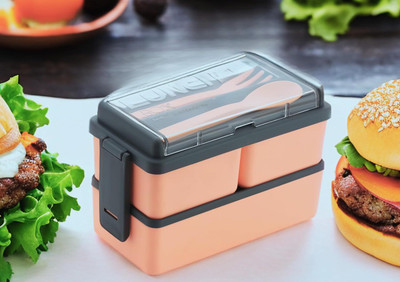 Pinkwhale New Rectangular Classy 3 Section With 1 Spoon & 1 Fork 3 Containers Lunch Box(1500 ml)