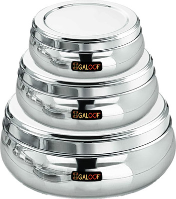 GALOOF Stainless steel Set of 3 Puri Dabba/Slim Food Container/Storage Canister/Tiffin 3 Containers Lunch Box(2150 ml)