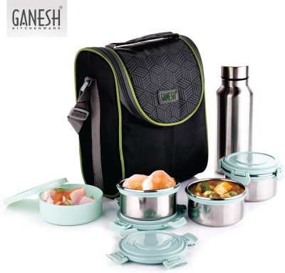 Ganesh Platina 5 Stainless Steel Executive Lunch Box with Bag and bottle 4 Containers Lunch Box(1200 ml, Thermoware)